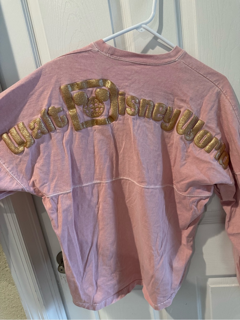 Disney Pink Long Sleeve Top with Gold Glitter Walt Disney World Logo